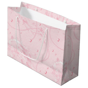 Sacola Para Presentes Grande Chuveiro de Noiva Pérolas Elegantes Rosa Bonito