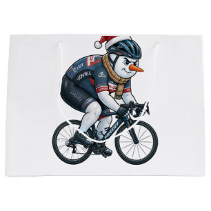 Sacola Para Presentes Grande Ciclista Boneco de Neve Natal 2026 Feriado Ciclism
