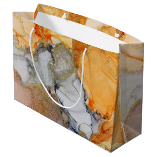 Sacola Para Presentes Grande Cinza de Geodo de Abstrato Laranja Ouro
