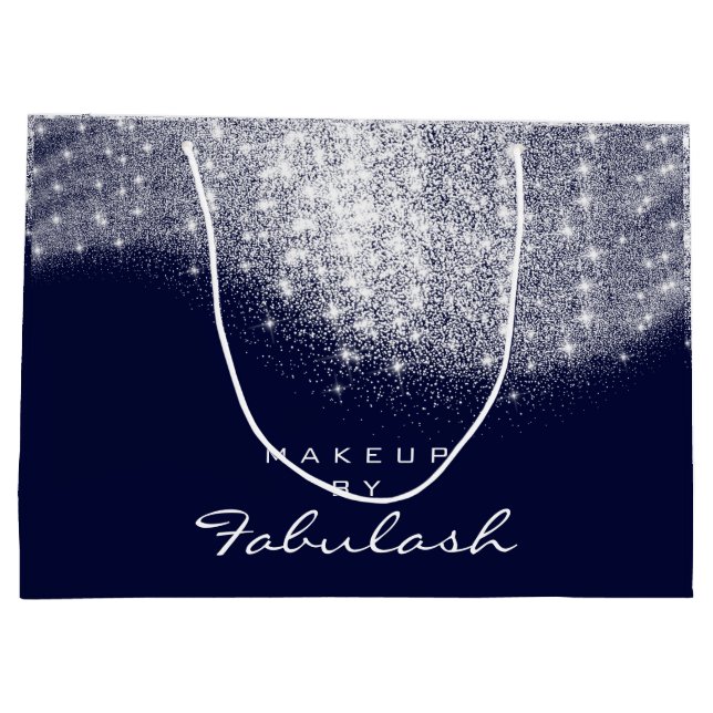 Sacola Para Presentes Grande Cinza de Prata brilhante Nome Marinho Azul Bridal (Verso)