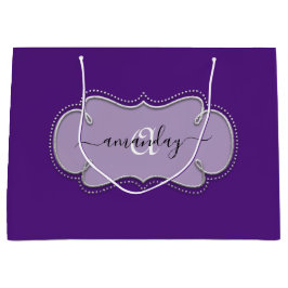 Sacola Para Presentes Grande Cinza De Prata Com Denominação Real Monograma