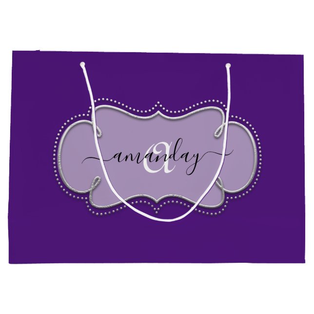 Sacola Para Presentes Grande Cinza De Prata Com Denominação Real Monograma (Verso)