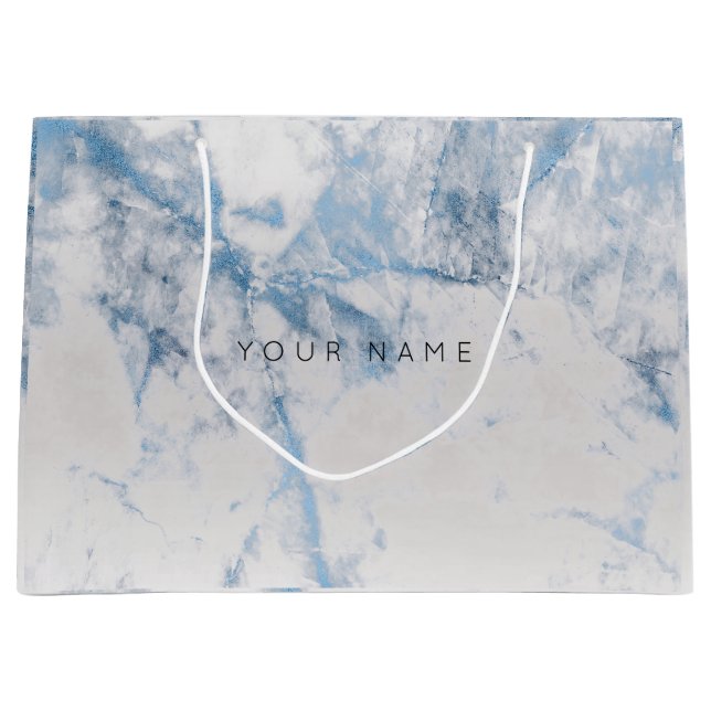 Sacola Para Presentes Grande Cinza de Presente Metálico Azul Sapphire Marble Si (Frente)