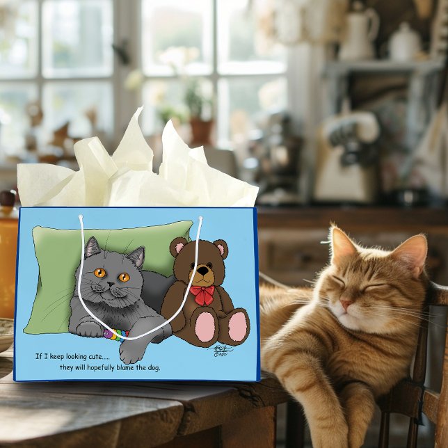 Sacola Para Presentes Grande Cinza Gato (Criador carregado)