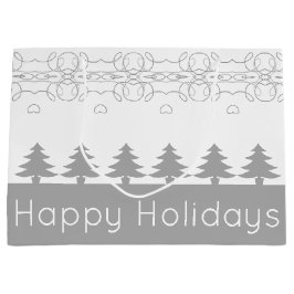 Sacola Para Presentes Grande Cinza moderna e feriado branco