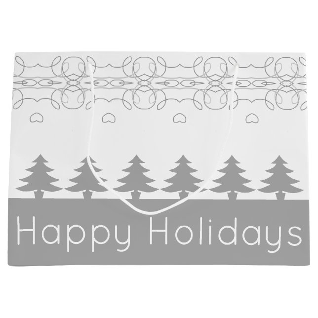 Sacola Para Presentes Grande Cinza moderna e feriado branco (Frente)