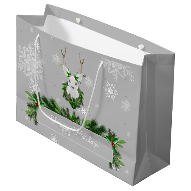 Sacola Para Presentes Grande Cinza Reindeer Gift Bag (Frente inclinada)