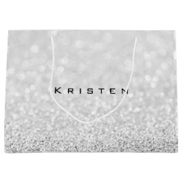 Sacola Para Presentes Grande Cinza Silver White Glitter Favor Gift Kristen