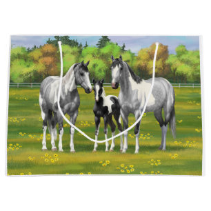 Sacola Para Presentes Grande Cinzas De Maçã Em Cavalos De Tintas Em Pastagem