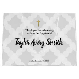 Sacola Para Presentes Grande Cinzas personalizadas de batismo Dourado