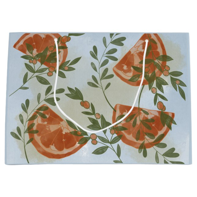 Sacola Para Presentes Grande Citrino Laranja e Verde (Frente)