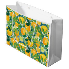 Sacola Para Presentes Grande Citrus Tree Artisan Lemons Laranjas Limões colorid