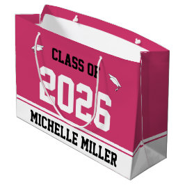 Sacola Para Presentes Grande Classe 2025 e nome no Modelo magenta e branco