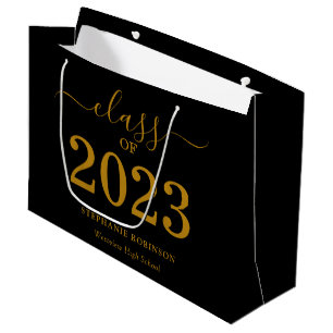 Sacola Para Presentes Grande Classe de 2023 Letra Dourada em Preto Graduação
