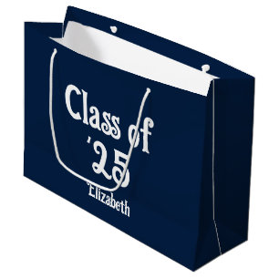 Sacola Para Presentes Grande Classe de '25 Formando Azul Escuro e Branco