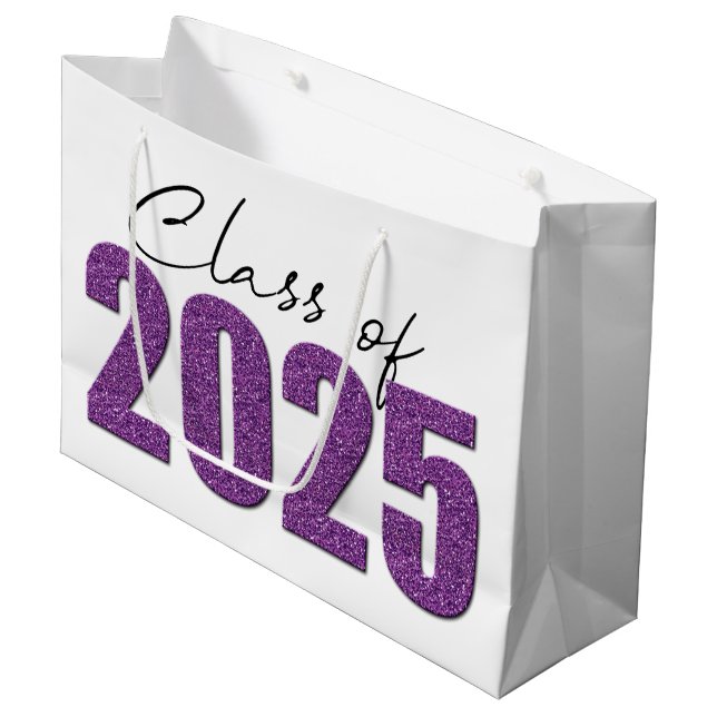 Sacola Para Presentes Grande Classe de brilho roxo de 2025 (Frente inclinada)