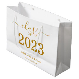 Sacola Para Presentes Grande Classe de Graduação de Script Dourado 2023