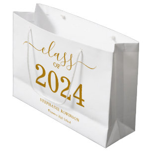 Sacola Para Presentes Grande Classe de Graduação de Script Dourado 2024