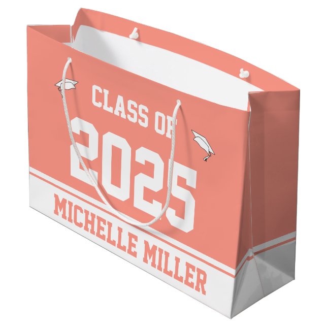 Sacola Para Presentes Grande Classe de nome do Formando 2025 Pink e White (Verso inclinado)