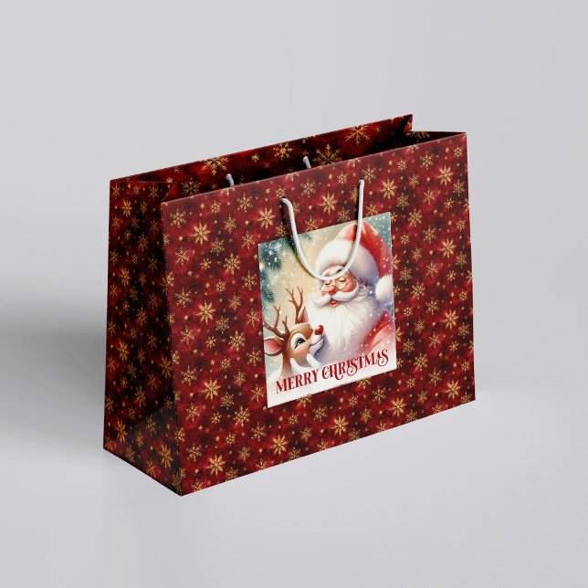 Sacola Para Presentes Grande Classic Christmas Santa Claus Rudolph Gift Bag (Classic Christmas Santa Claus Rudolph Gift Bag)
