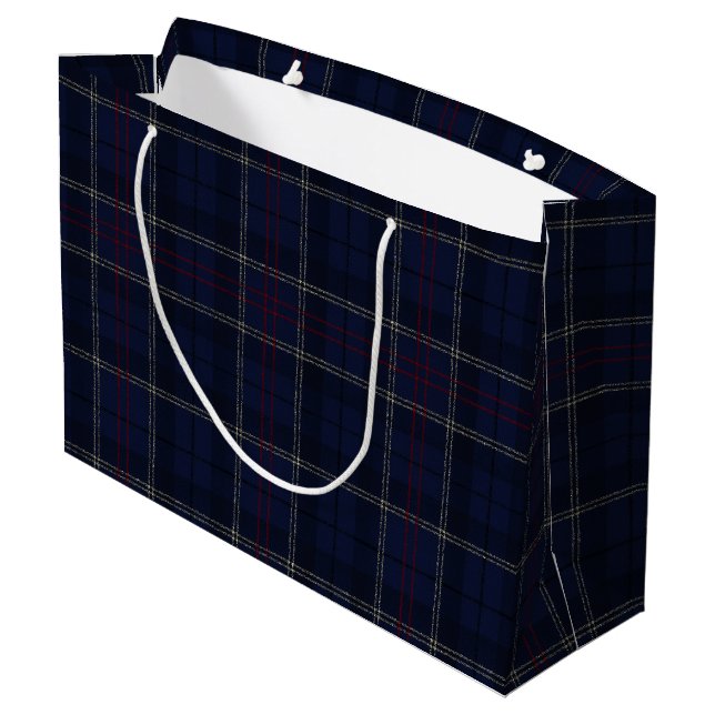 Sacola Para Presentes Grande Classic Navy Blue Plaid Christmas (Verso inclinado)