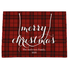 Sacola Para Presentes Grande Classic Plaid Merry Christmas Festive -
