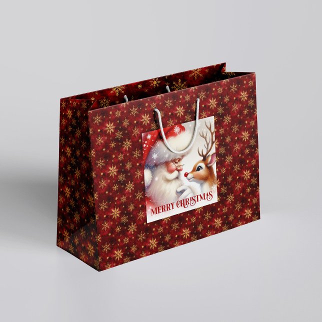 Sacola Para Presentes Grande Classic Rudolph and Santa Kids Christmas Holiday   (Classic Rudolph and Santa Kids Christmas Holiday Bag

)