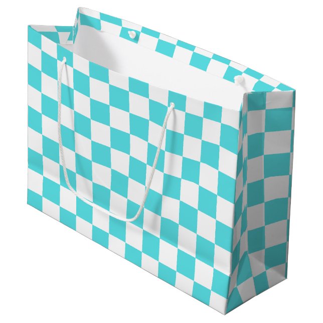 Sacola Para Presentes Grande Classic visual turquoise blue checkerboard  (Frente inclinada)
