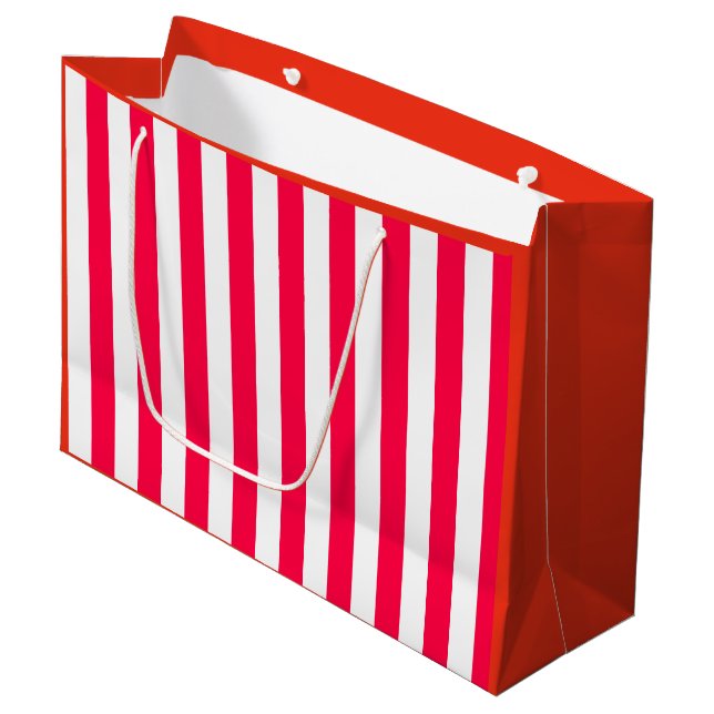 Sacola Para Presentes Grande Clássico Vermelho Branco Strike Modelo Chic de Nat (Frente inclinada)