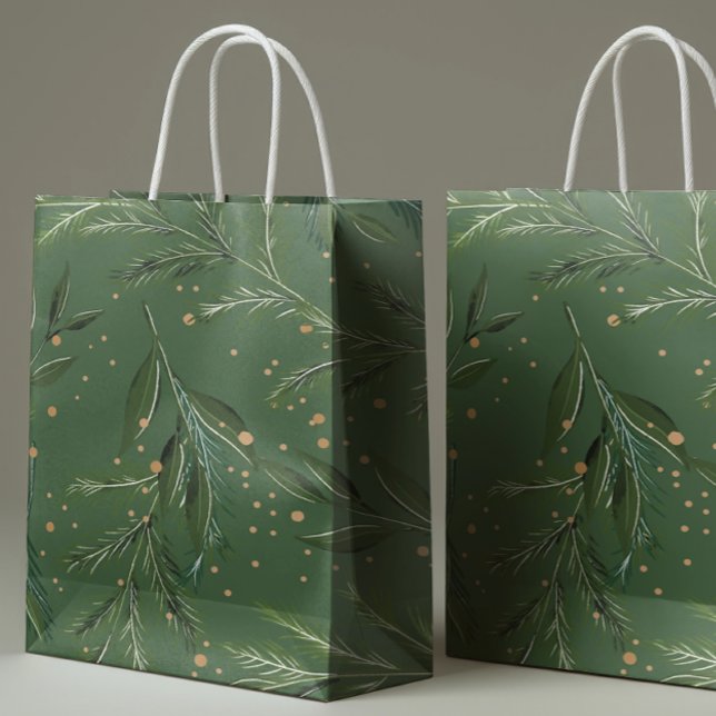 Sacola Para Presentes Grande Clássicos Verdes Pine Wreath Natal Férias (Criador carregado)
