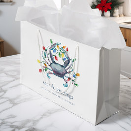 Sacola Para Presentes Grande Coastal “Seas & Greetings” Crab Holiday