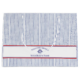 Sacola Para Presentes Grande Coastal Stripe Monogram Boat Name Design