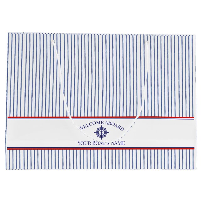 Sacola Para Presentes Grande Coastal Stripe Monogram Boat Name Design (Verso)