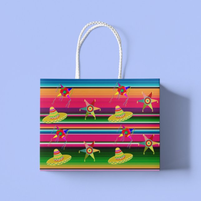 Sacola Para Presentes Grande Cobertor Listras Serape Mexicanas Natal México (Criador carregado)