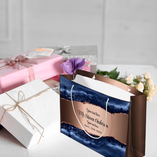 Sacola Para Presentes Grande Cobre agata azul (Criador carregado)