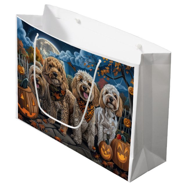 Sacola Para Presentes Grande Cockapoo Halloween Spooky (Frente inclinada)