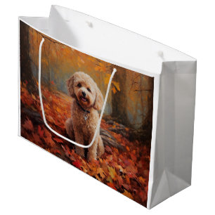 Sacola Para Presentes Grande Cockapoo no Outono Folhas Caídas Inspiram