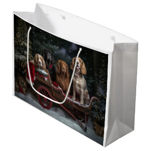 Sacola Para Presentes Grande Cocker Spaniel Nevado Trenó Natal Decoração