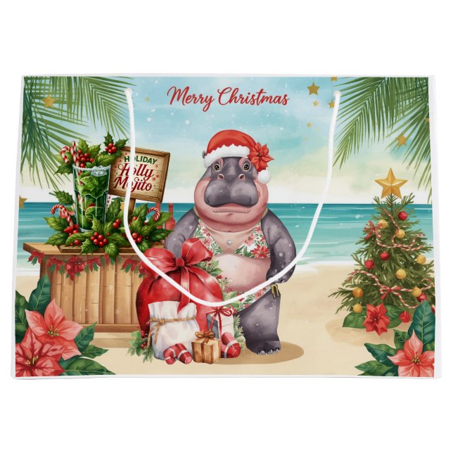 Sacola Para Presentes Grande Cocktail Christmas Party for Hippo lovers  (Frente)