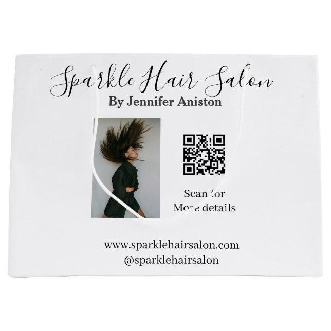 Sacola Para Presentes Grande Código QR de negócios pequenos de salão de cabelo  (Frente)