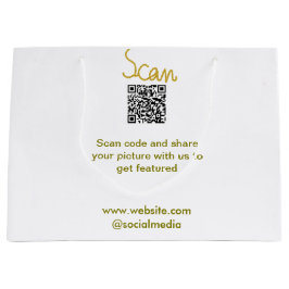 Sacola Para Presentes Grande Código QR de varredura dourada glitter simples ele