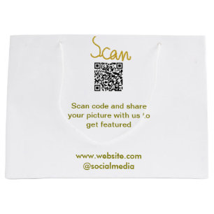 Sacola Para Presentes Grande Código QR de varredura dourada glitter simples ele