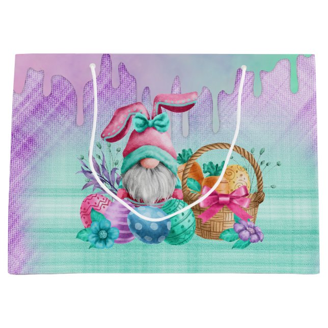 Sacola Para Presentes Grande Coelhinho De Páscoa Com Ovos De Cesta (Frente)