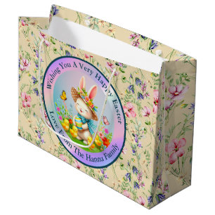Sacola Para Presentes Grande Coelhinho de Páscoa Fofo e Flores Felizes de Prima
