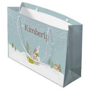Sacola Para Presentes Grande Coelhinho Personalizado no Natal da Neve