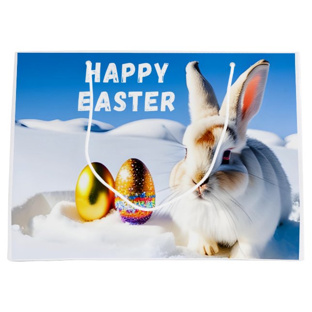 Sacola Para Presentes Grande Coelho da Páscoa Branca (Frente)