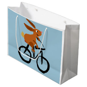 Sacola Para Presentes Grande Coelho de coelho engraçado na bicicleta