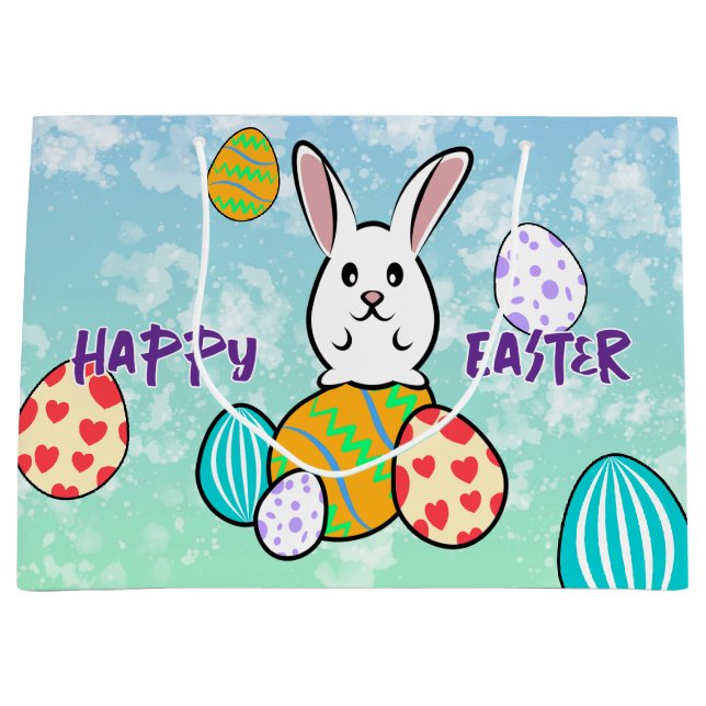 Sacola Para Presentes Grande Coelho páscoa em Ovos de Páscoa (Frente)