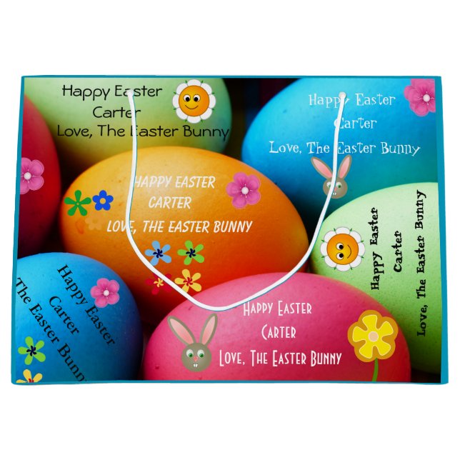 Sacola Para Presentes Grande Coelho Personalizado da Páscoa (Frente)