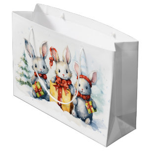 Sacola Para Presentes Grande Coelhos de Natal Com Presentes